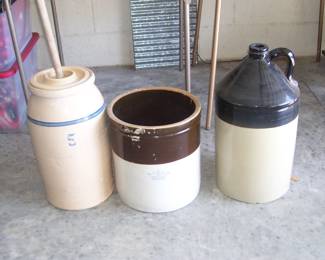 Antique 5 Gallon Butter Churn, Crock and Jug