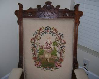 Needlepoint Back on Antique Rocking Chair