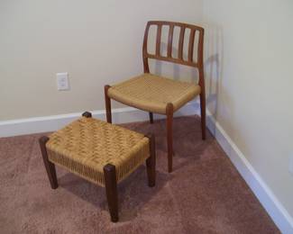 Mid-Century Cane Bottom Side Chair and Ottoman