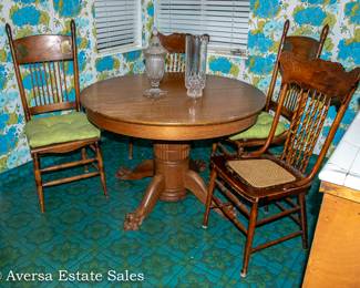 Antique Table and Press-back Chairs