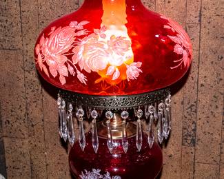 Beautiful Cranberry glass Parlor Lamp