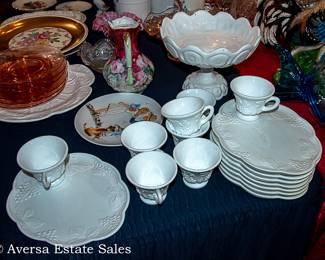 Milk Glass Snack Set