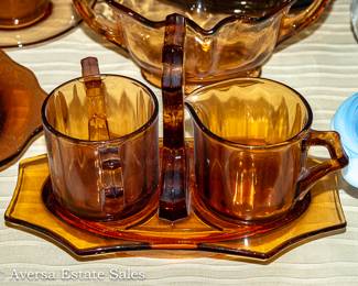 Vintage Amber Glass Creamer / Sugar - Indiana Glass?