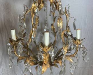Vintage Gilt Chandelier With Prisms