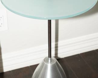 Frosted tempered glass accent table with weighted chrome base