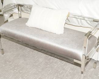 Velvet upholstered lucite with chrome bed bench