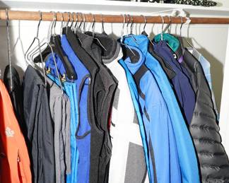 There are puffer jackets, ski jackets, and ski pants from Spyder, Patagonia, Descente, Obermeyer and Marker.