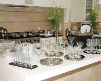 There is stemware and crystal by Tiffany & Co, Baccarat, Waterford, Williams Sonoma, Restoration Hardware, Oberglas 1806, Carre, Joyjolt, Schott Zwiesel, Riedel and more.  