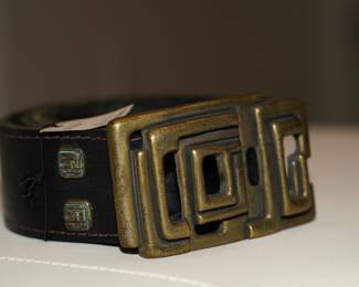 Brass belt buckle with leather belt