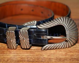 Douglas Magnus sterling belt buckle with black alligator leather belt