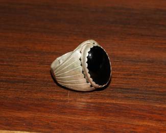 Old pawn silver & onyx ring-likely Navajo
