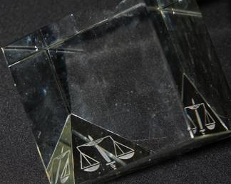 Scales of Justice glass paperweight