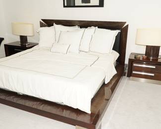 Malerba Furniture king size bed frame, nightstands and table lamps