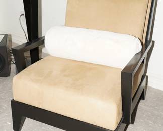 Martin Furniture dark wood upholstered faux suede modern chair x 2