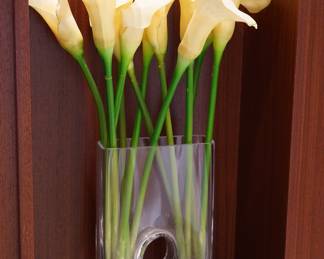 Tall glass vase with faux calla lilies x 2