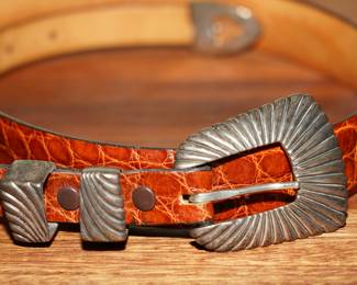 Douglas Magnus Santa Fe sterling belt buckle with leather alligator belt