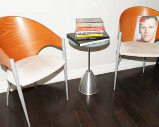 Cattelin Italia bucket chairs x 2 with frosted glass & chrome weighted side table x 2