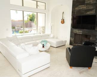 Zuri white leather sectional with Zuri bucket chairs x 2