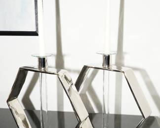 Z Gallerie chrome & acrylic octagonal candle holders x 2