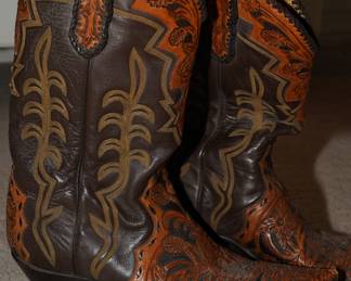 Custom made hand tooled leather cowboy boots
