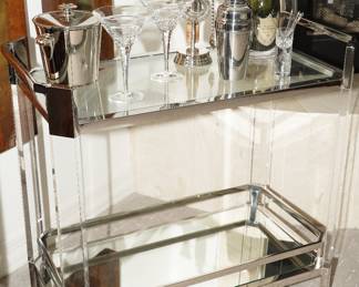 Pottery Barn mirrored chrome rolling bar cart