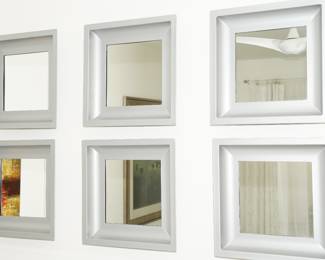 Gray metal wall mirrors x 6-these are being sold as a set of 6, about 14" square