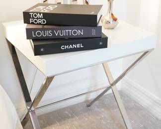 In Look chrome & white acrylic accent side table x 2