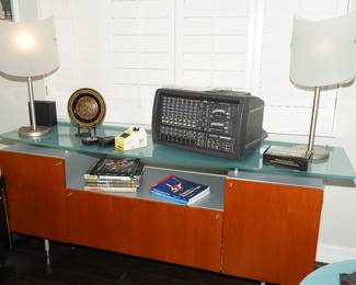 Copenhagen style tempered glass media cabinet/hall table