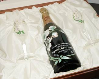 Perrier-Jouet champagne with two glasses in beautiful box