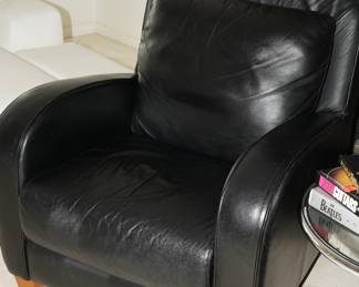 Black leather Italian club chairs x 2