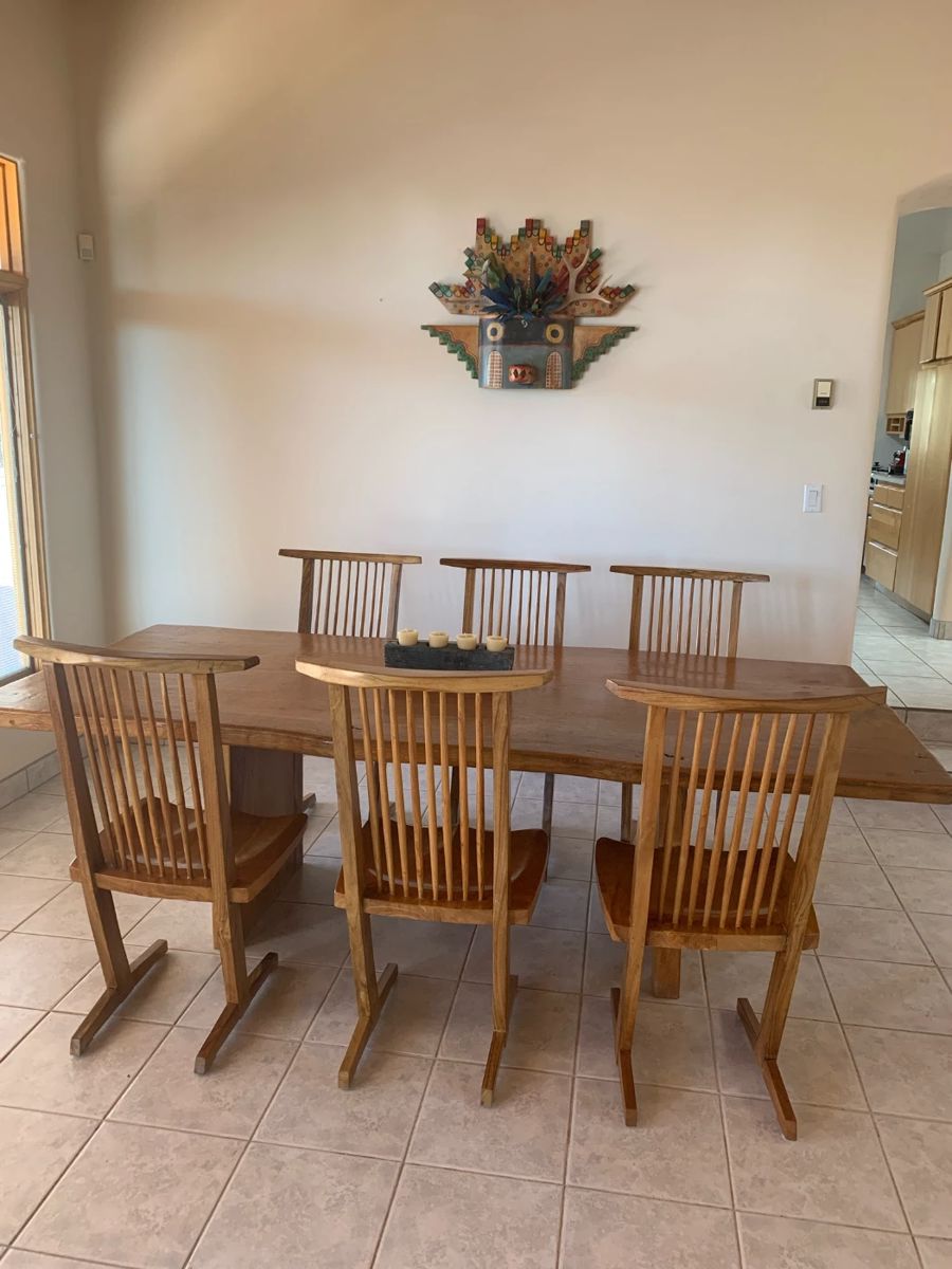 Vintage George Nakashima inspired 'Conoid' chairs (possibly made by Don Yacovella) Table sold
