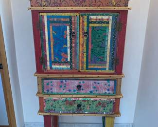 Ralph Garret/Shoestring Creations handmade cabinet, signed and dated 2001, 71" x 40" x 17"