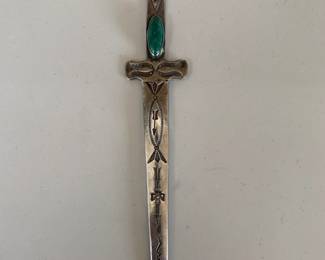 Coin silver and turquoise letter opener