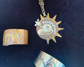 Mid- Century Mexico sterling, brass, copper jewelry