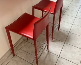Bellini style red leather barstools, pair