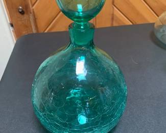 Blenko by Wayne Husted '636' Mid-C crackle glass decanter