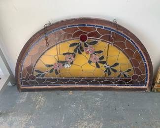 Nice antique stained glass arch top panel, intact