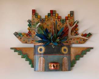 Gregory Lomayesva (Hopi 1971) very large folk art mask, signed on reverse, 25 1/2" x 35 1/2"