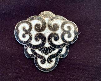 Margo de Taxco Mid-Century black and white enamel on sterling large brooch