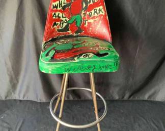 Folk Art Painted Vintage Stool by Willie Jinks