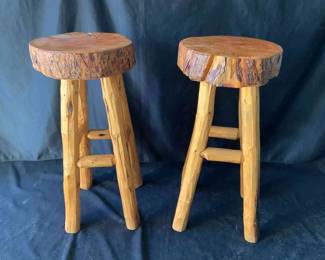 02 Two Rustic Log Bar Stools