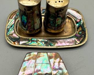 Mother of Pearl and Sterling Salt and Pepper