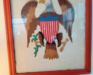 VINTAGE MID CENTURY EAGLE HAND STITCHED NEEDLEPOINT