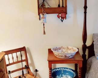 VINTAGE WASHSTAND, CHAIR & WALL SHELF