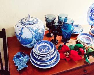 NICE COLLECTION OF BLUE WILLOW, AND MANY BLUE & WHITE PIECES