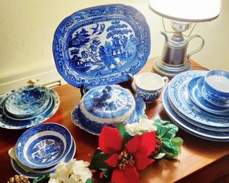 NICE COLLECTION OF BLUE WILLOW, AND MANY BLUE & WHITE PIECES