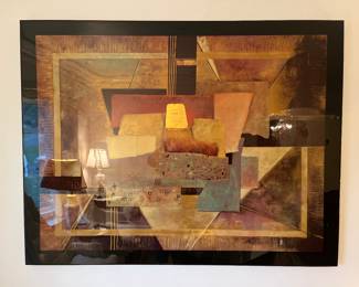 Living Room:  This artist signed lithograph by James Turco is laminated and mounted on a board.  It measures 57" x 44."