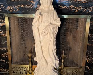 Living Room: A 42" tall Quan Yin (Goddess of Passion) figure looks like porcelain, but it is actually a composite material. A great statement piece!