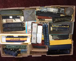 Box of HO train cars.