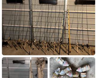Fishing gear - rods & reels, tackle, minnow buckets, throw net, live bait aerator 